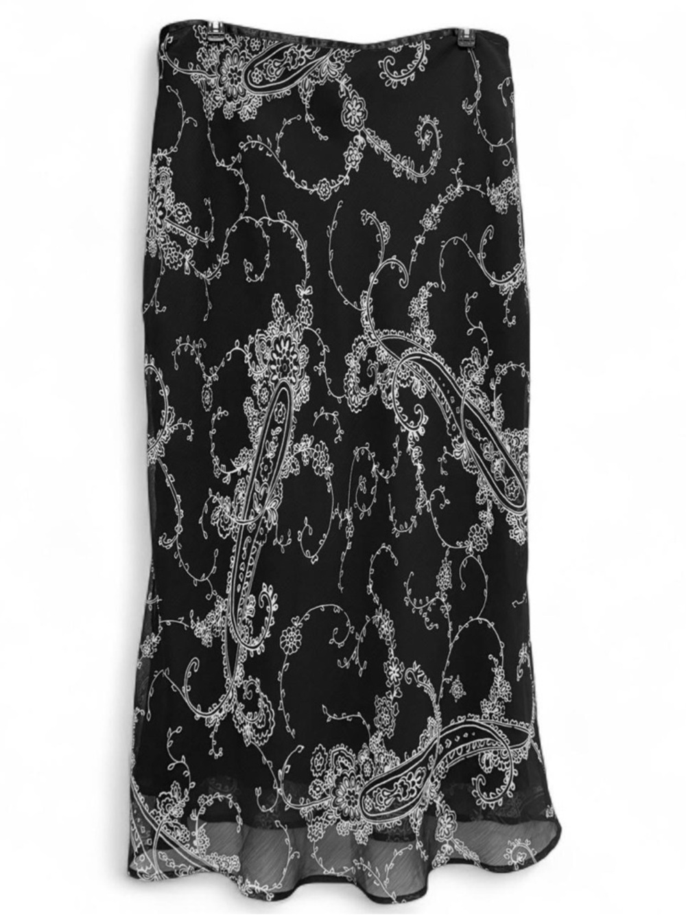 Cato sheer black and white paisley maxi skirt with elastic waistband whimsical
